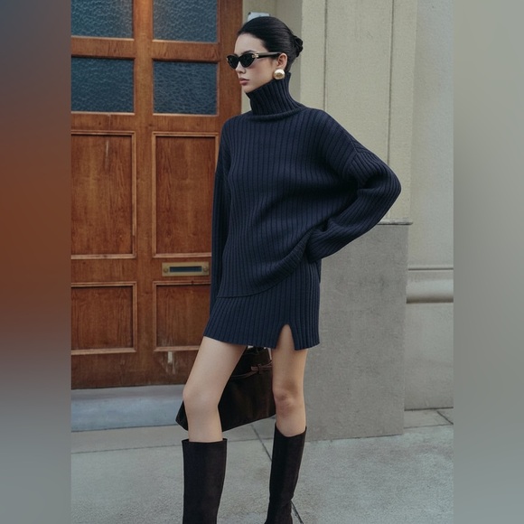 Commense Plain Ribbed Split Sweater Skirt Set - Picture 4 of 15